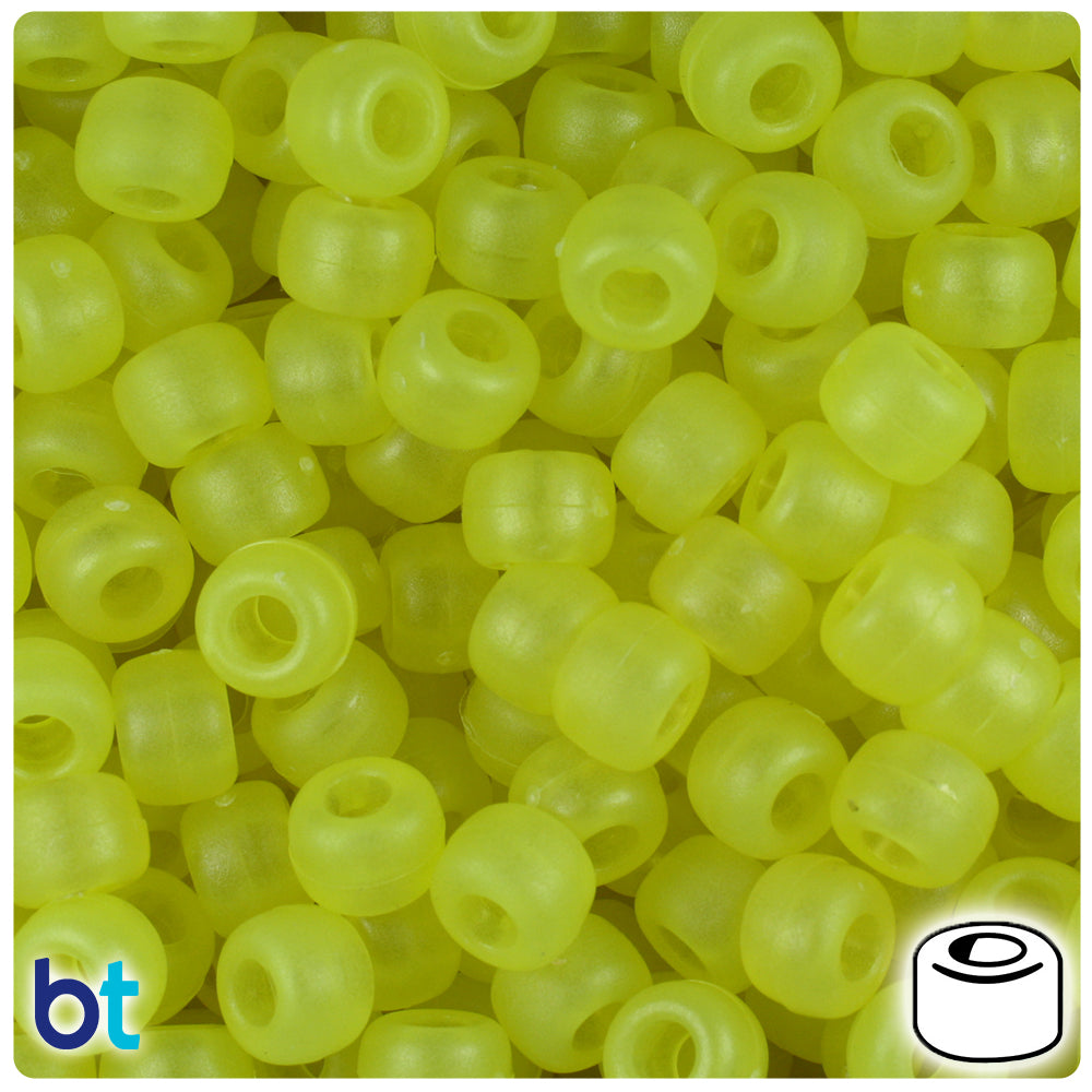 Yellow Glow Frosted 9mm Barrel Pony Beads (500pcs)