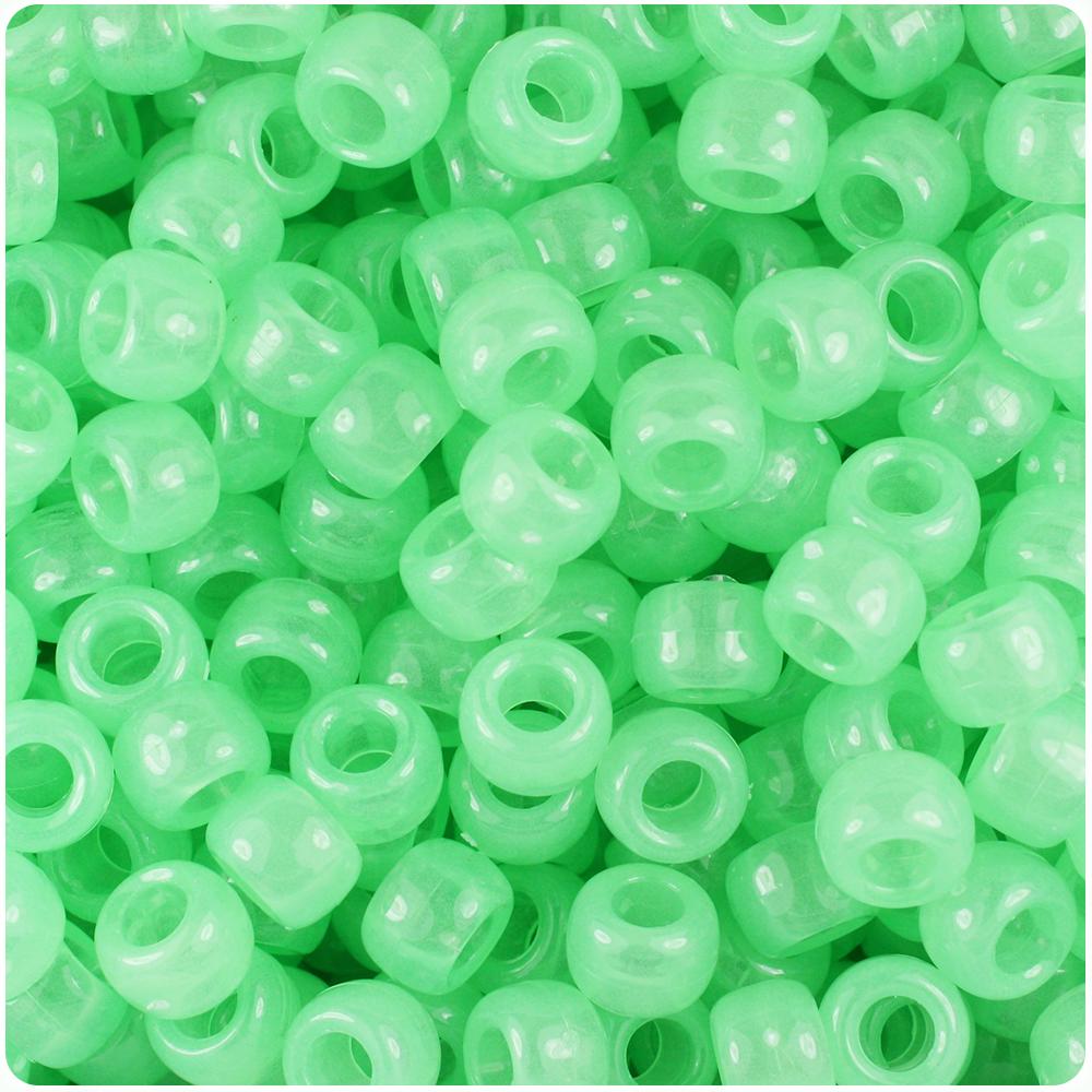 Green Glow 9mm Barrel Pony Beads (100pcs)