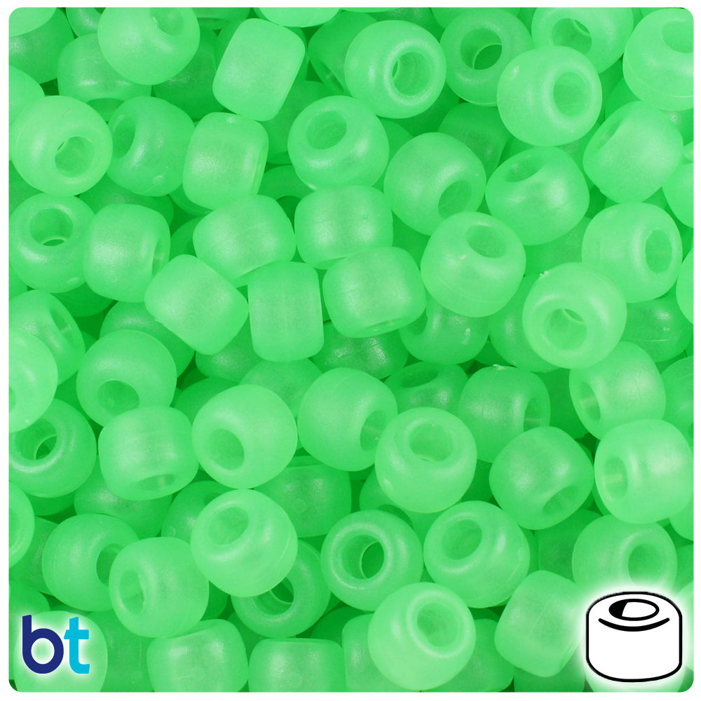 Green Glow Frosted 9mm Barrel Pony Beads (500pcs)