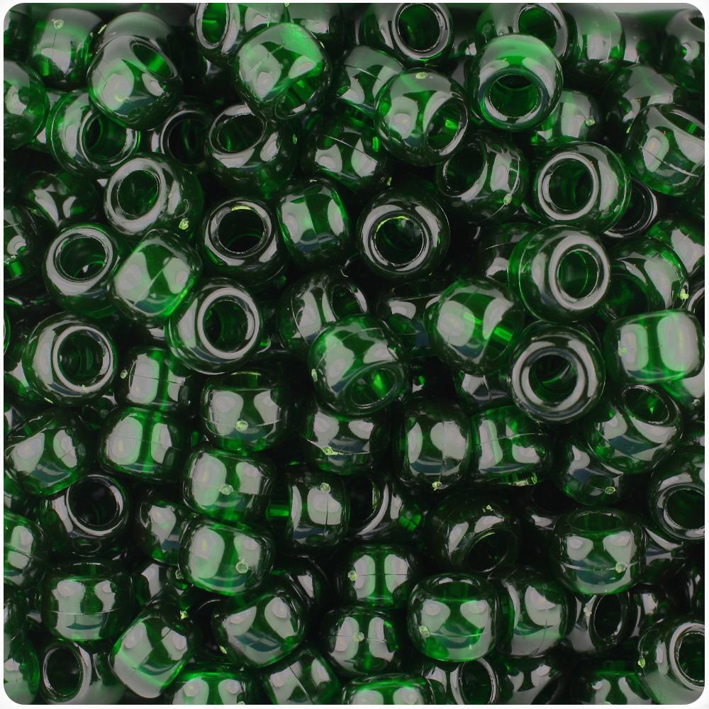 True Emerald Transparent 9mm Barrel Pony Beads (100pcs)
