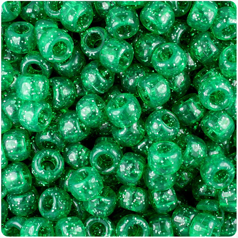 Emerald Sparkle 9mm Barrel Pony Beads (100pcs)