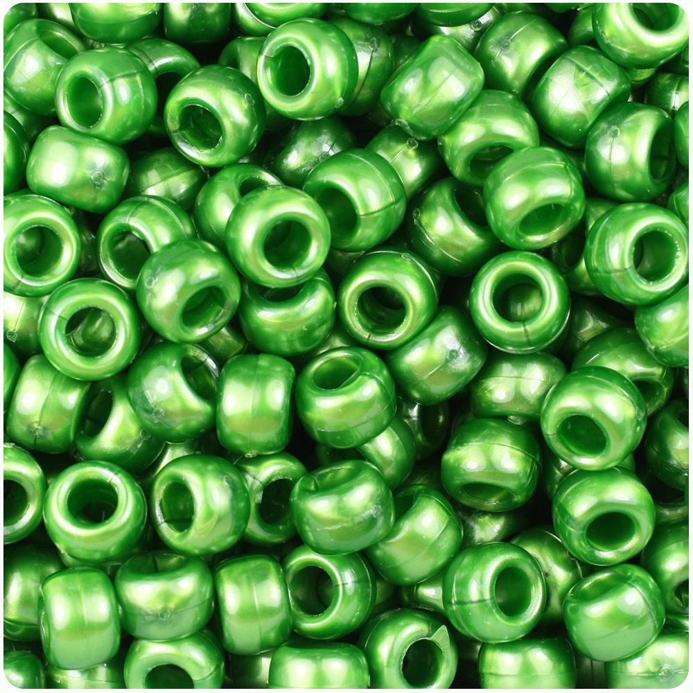 Dark Green Pearl 9mm Barrel Pony Beads (100pcs)