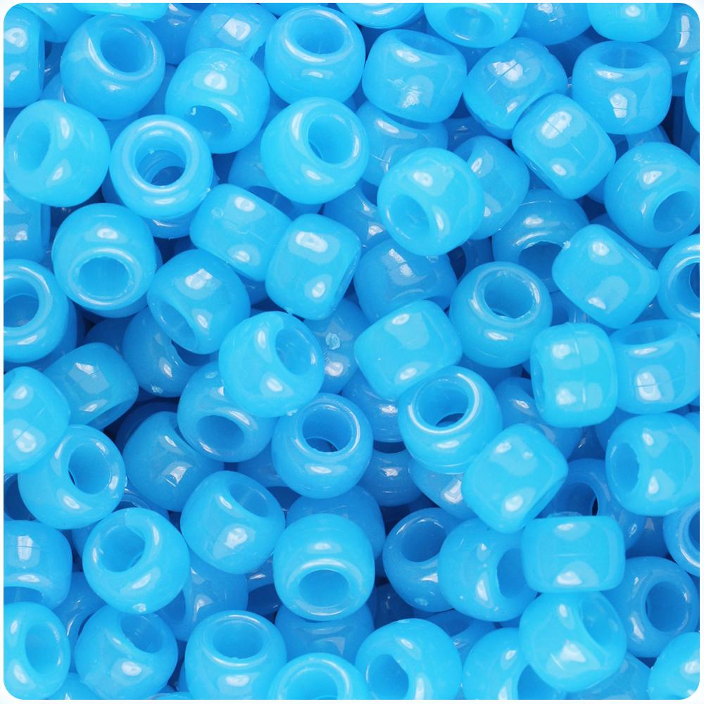 Blue Glow 9mm Barrel Pony Beads (100pcs)