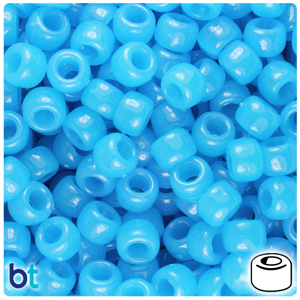 Blue Glow 9mm Barrel Pony Beads (500pcs)