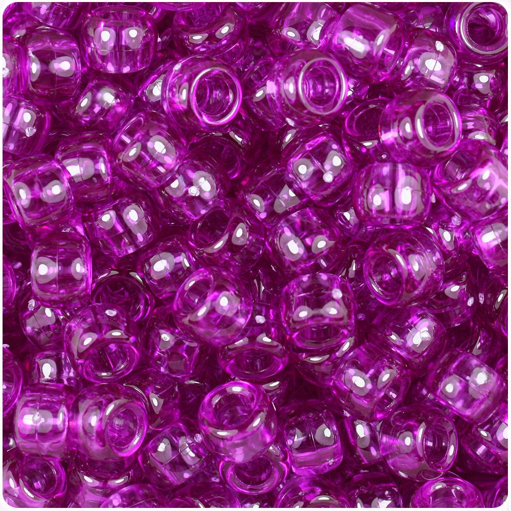Lilac Transparent 9mm Barrel Pony Beads (100pcs)
