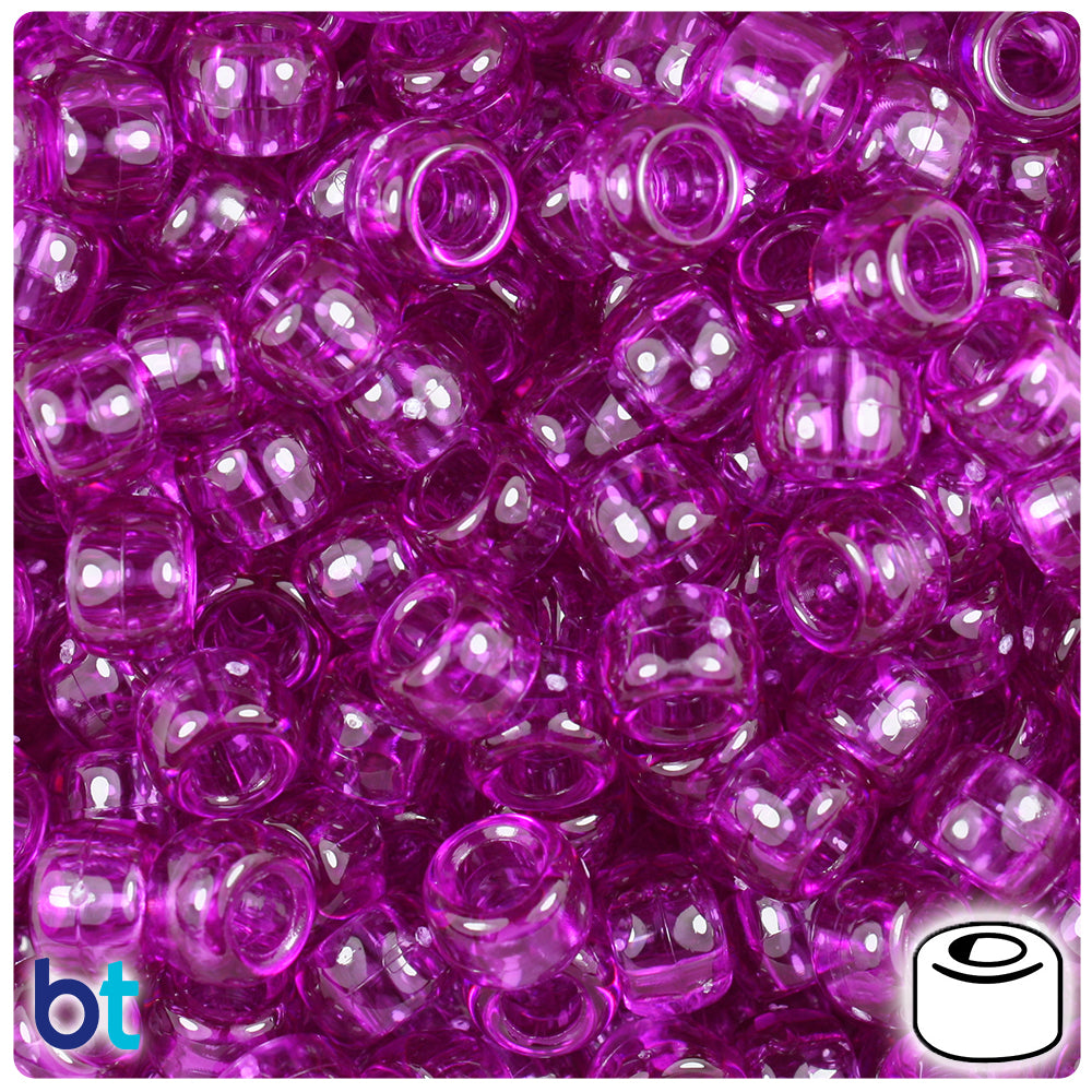 Lilac Transparent 9mm Barrel Pony Beads (500pcs)