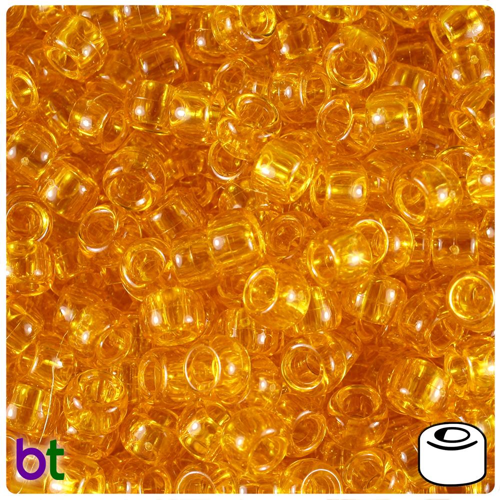 Sun Gold Transparent 9mm Barrel Pony Beads (100pcs)