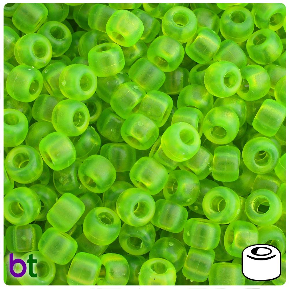 Lime Roe Frosted 9mm Barrel Pony Beads (100pcs)