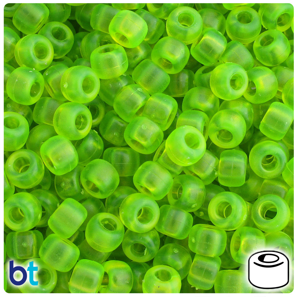 Lime Roe Frosted 9mm Barrel Pony Beads (500pcs)