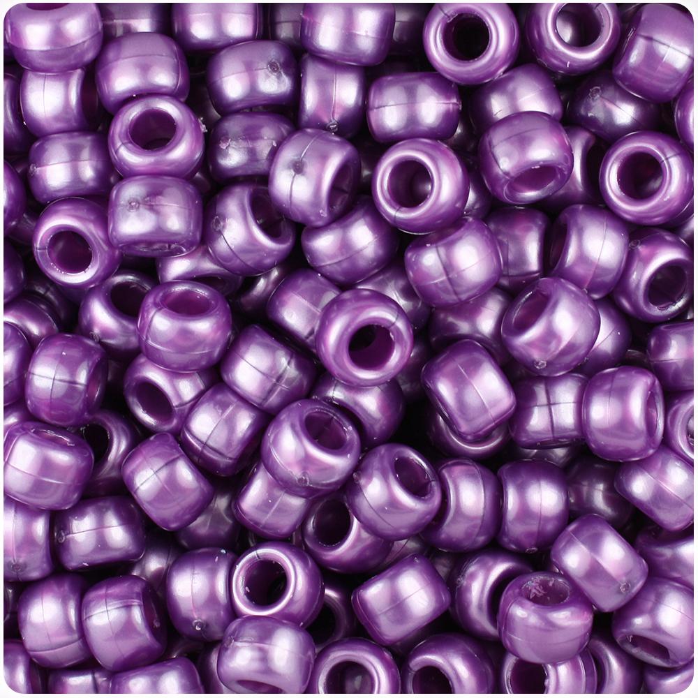Violet Pearl 9mm Barrel Pony Beads (100pcs)