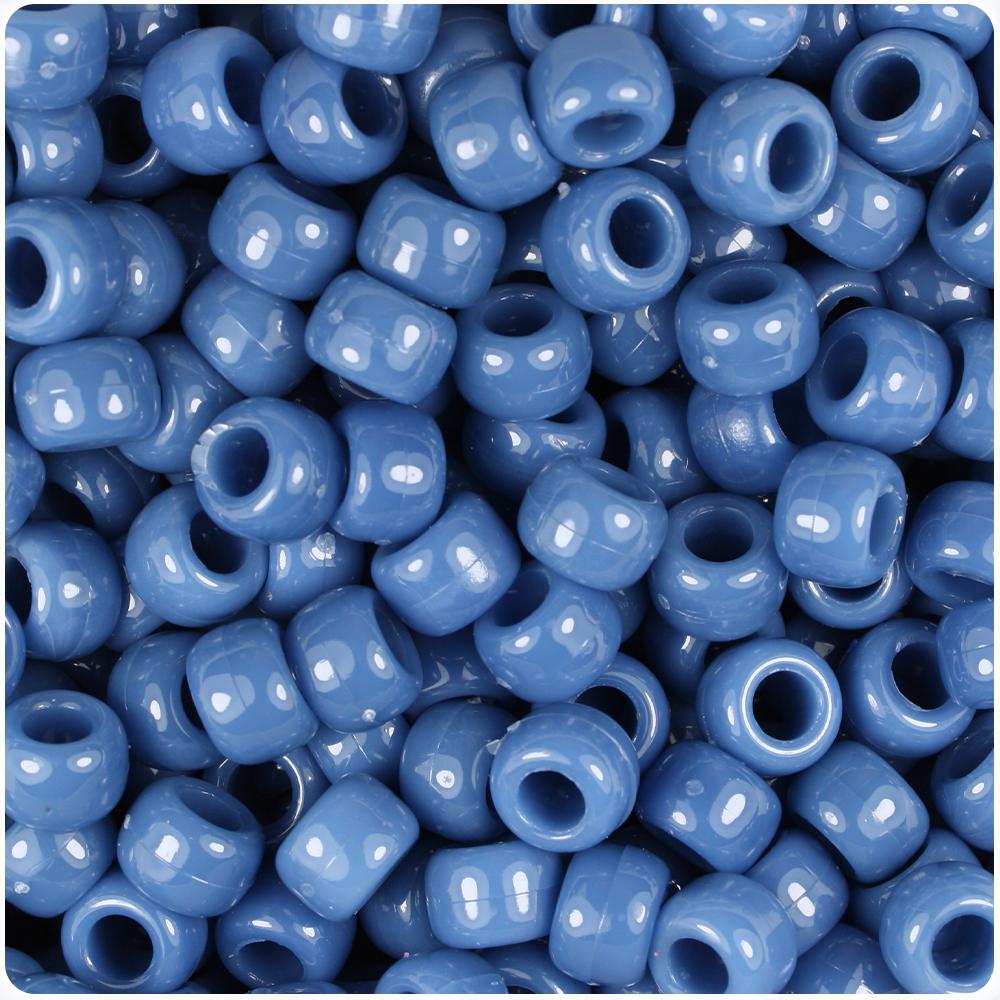 Denim Blue Opaque 9mm Barrel Pony Beads (100pcs)