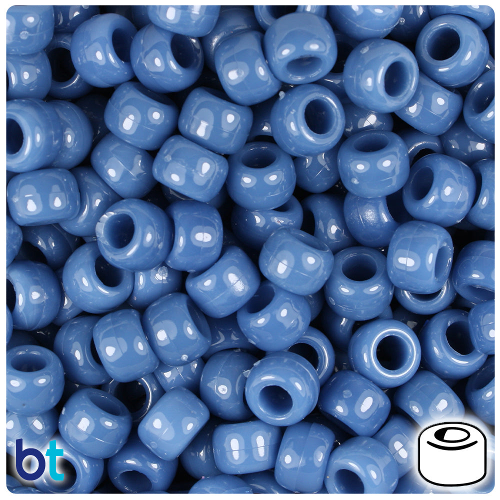 Denim Blue Opaque 9mm Barrel Pony Beads (500pcs)