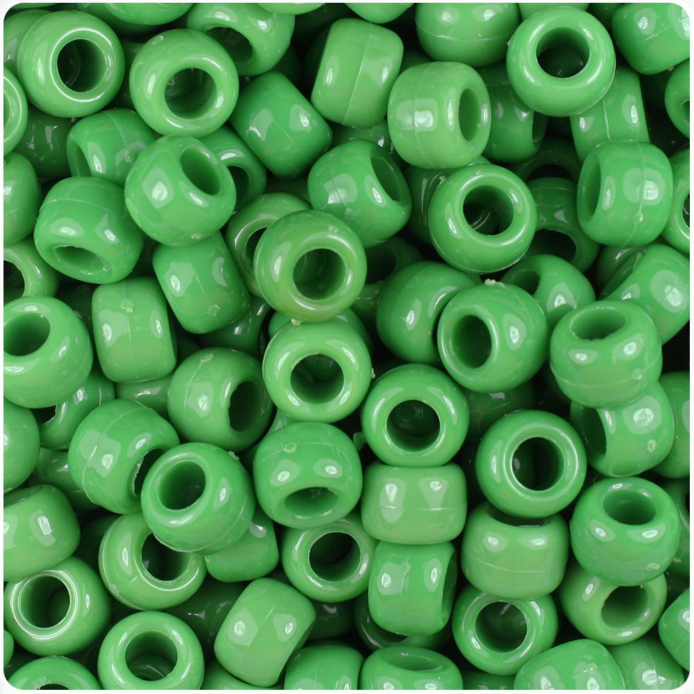 Pea Green Opaque 9mm Barrel Pony Beads (100pcs)