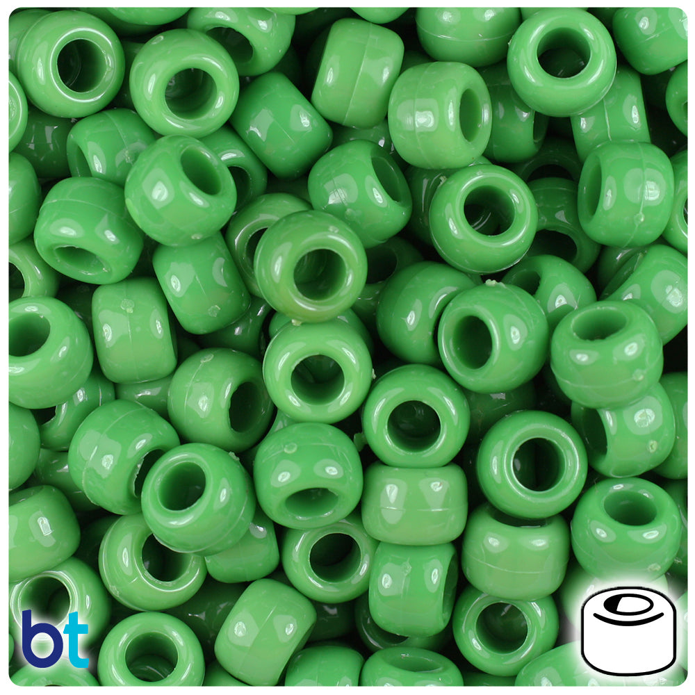Pea Green Opaque 9mm Barrel Pony Beads (500pcs)