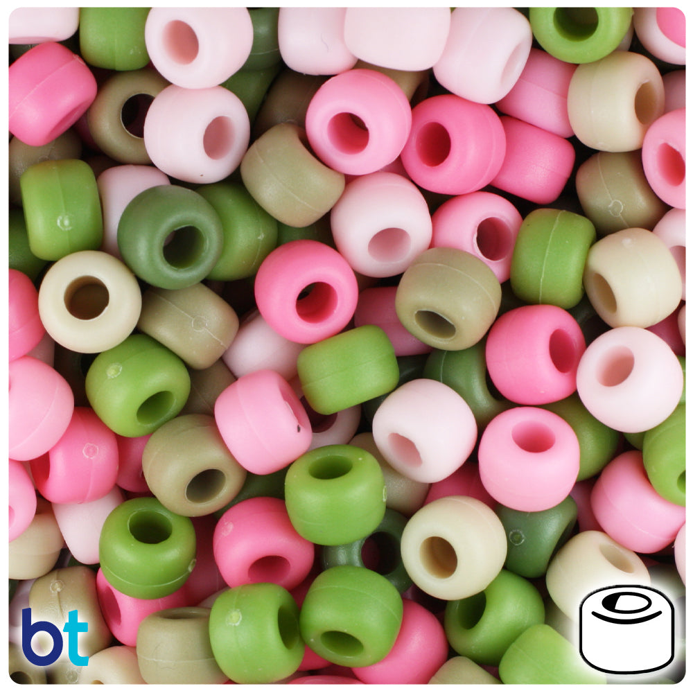 Pink Camouflage Mix Matte 9mm Barrel Pony Beads (500pcs)