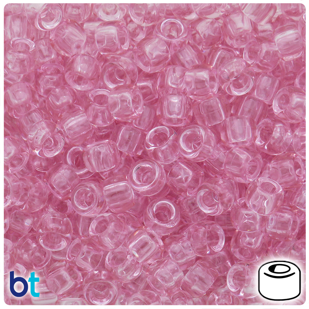 Pastel Pink Transparent 9mm Barrel Pony Beads (500pcs)