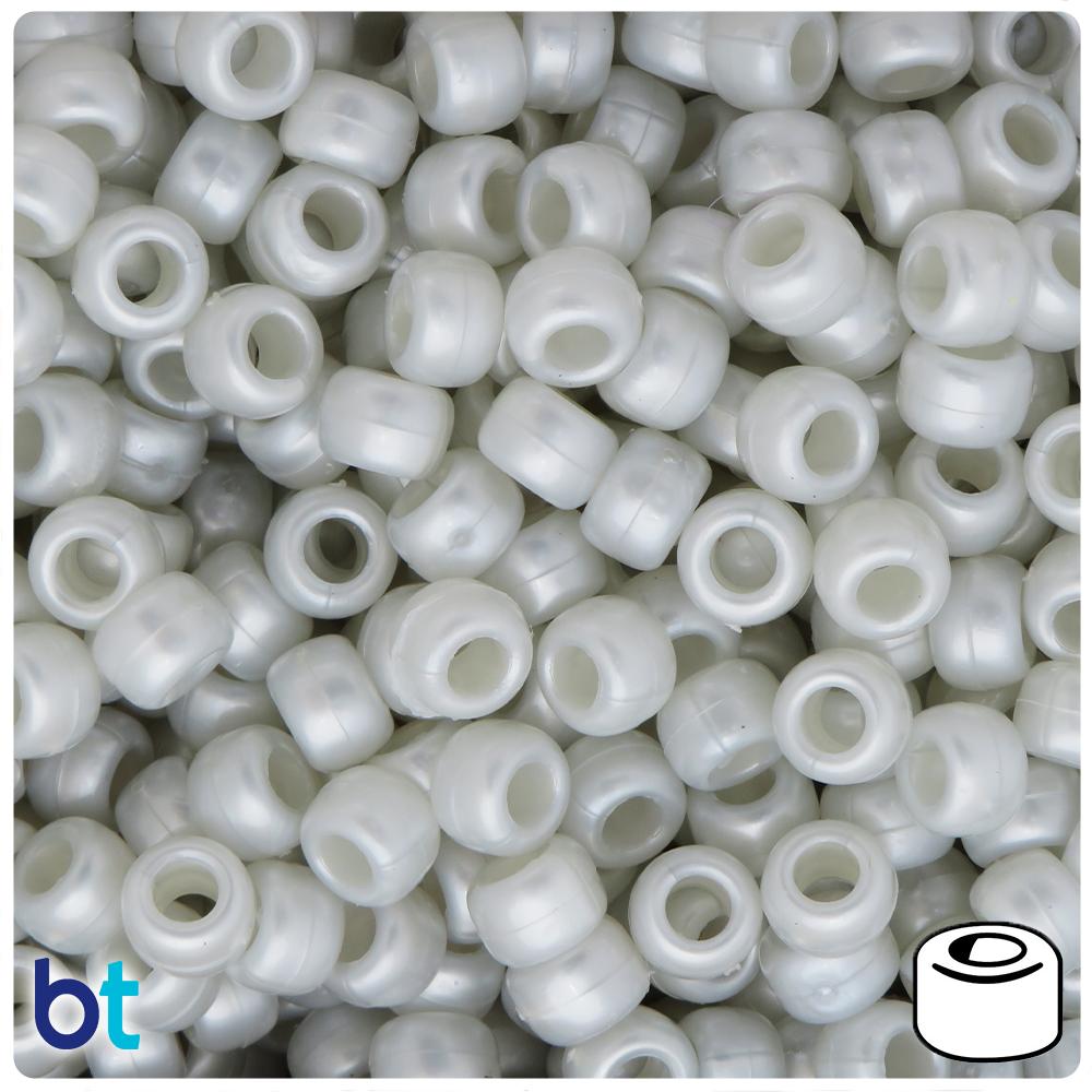 Light Silver Pearl 9mm Barrel Pony Beads (100pcs)