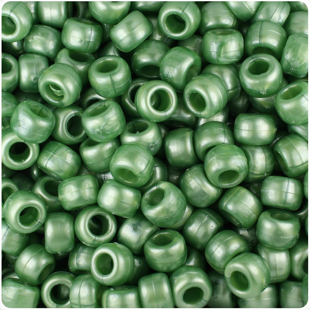 Fern Green Pearl 9mm Barrel Pony Beads (100pcs)