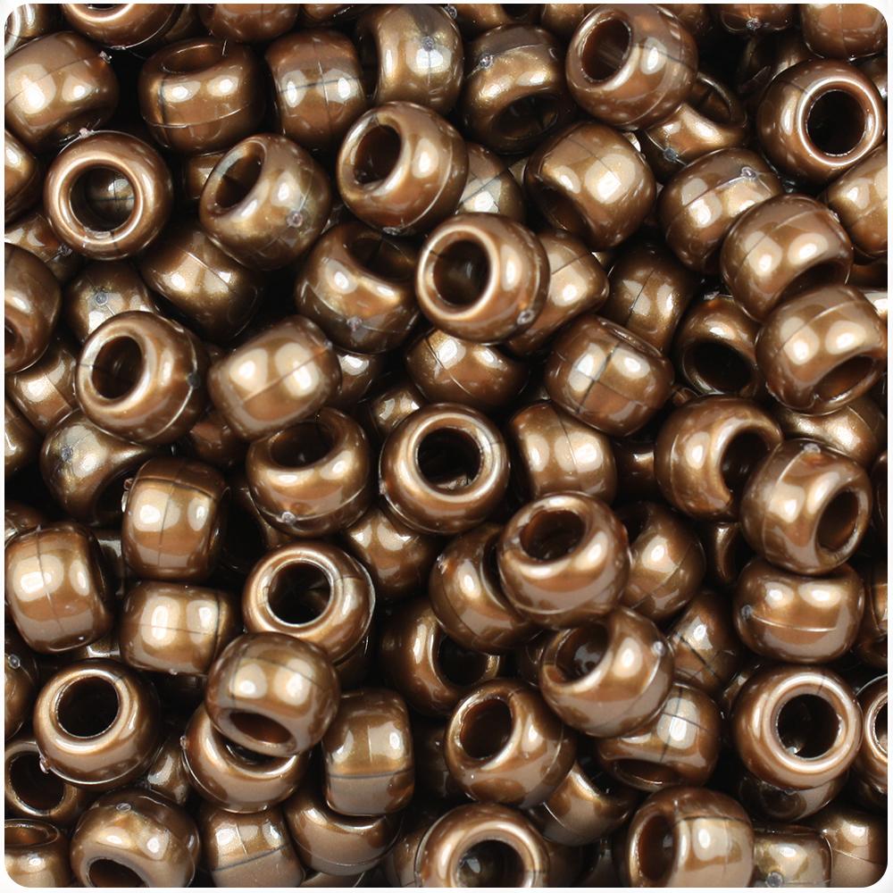 Dark Gold Bronze Pearl 9mm Barrel Pony Beads (100pcs)