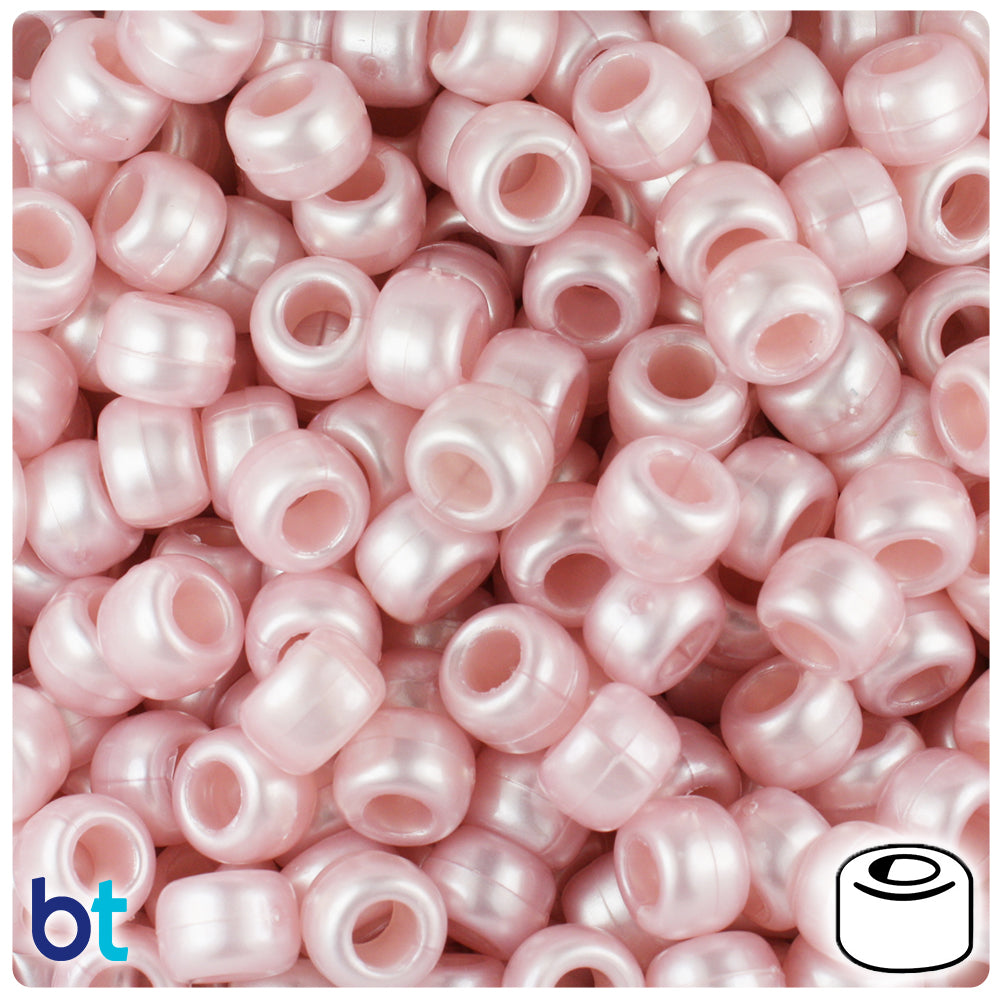 Light Rose Petal Pearl 9mm Barrel Pony Beads (100pcs)