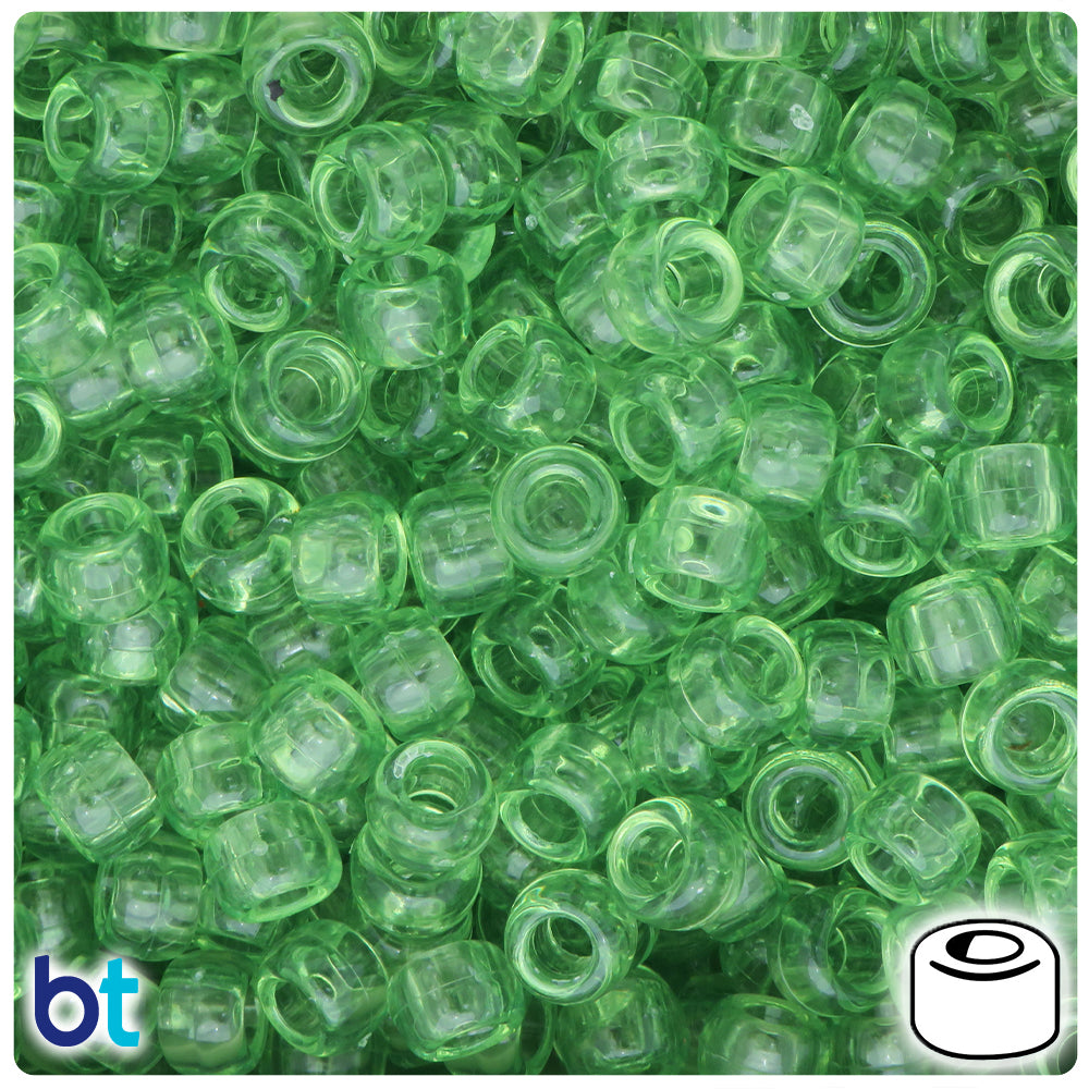 Light Apple Green Transparent 9mm Barrel Pony Beads (500pcs)