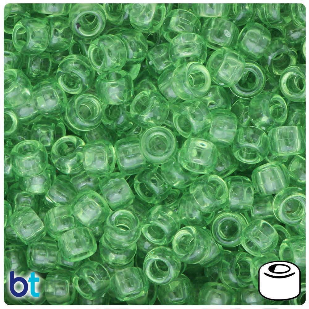Light Apple Green Transparent 9mm Barrel Pony Beads (100pcs)