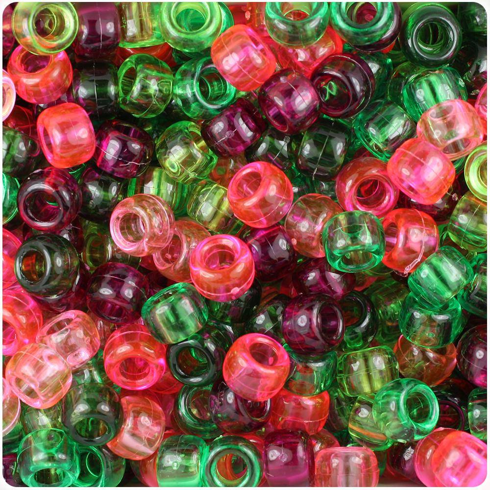 Watermelon Mix Transparent 9mm Barrel Pony Beads (100pcs)