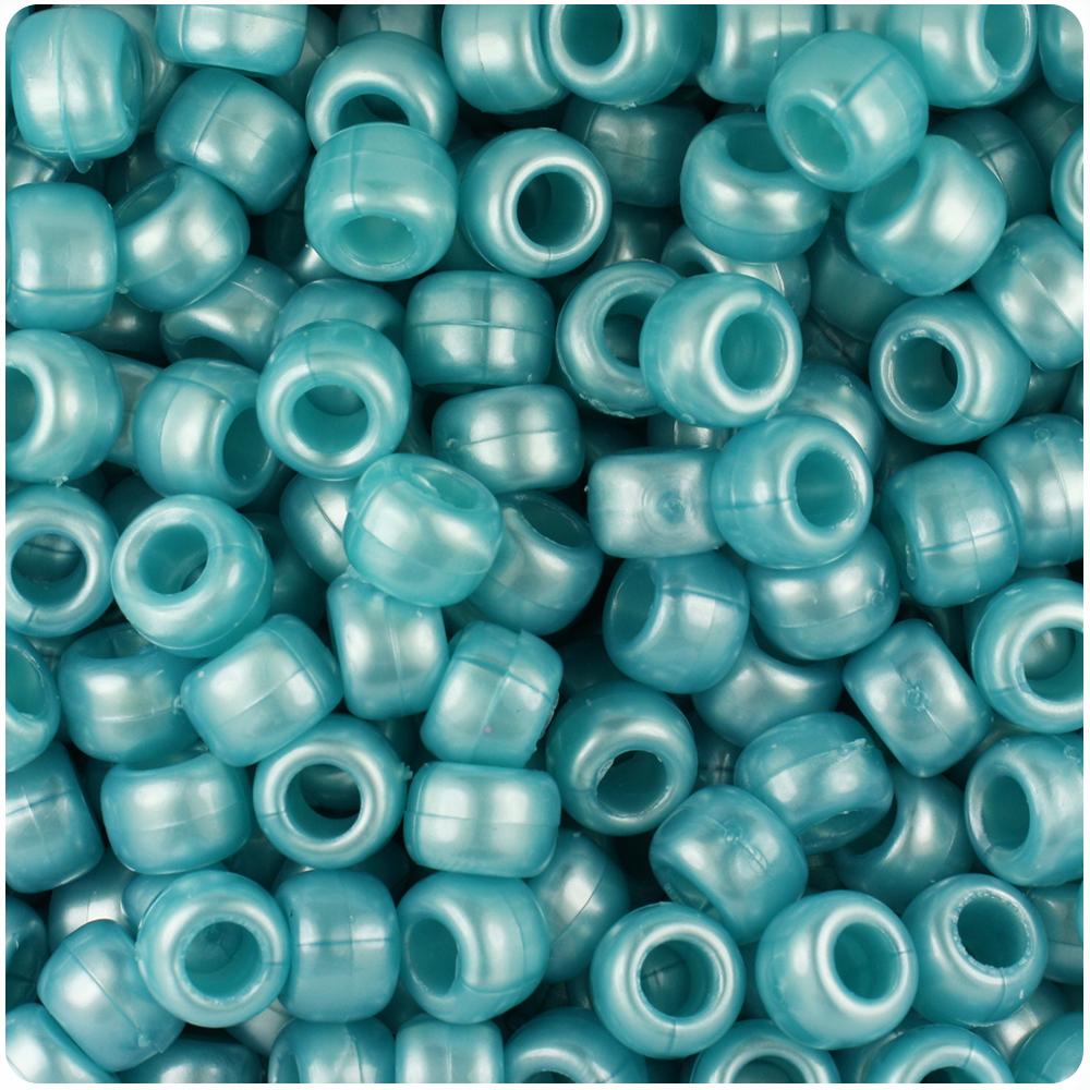 Sky Blue Pearl 9mm Barrel Pony Beads (100pcs)