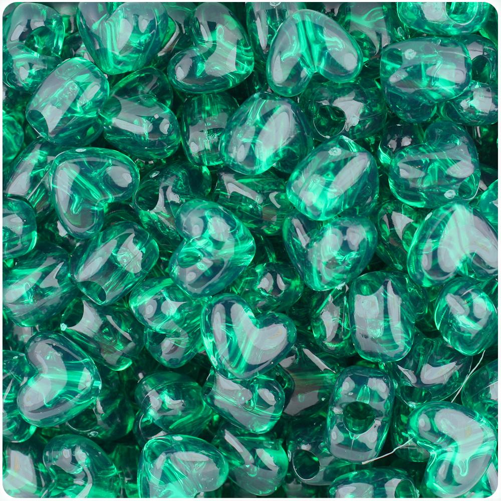 Emerald Transparent 12mm Heart (VH) Pony Beads (50pcs)