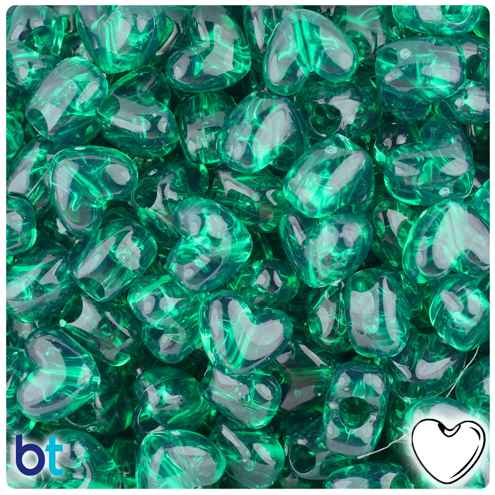 Emerald Transparent 12mm Heart (VH) Pony Beads (250pcs)