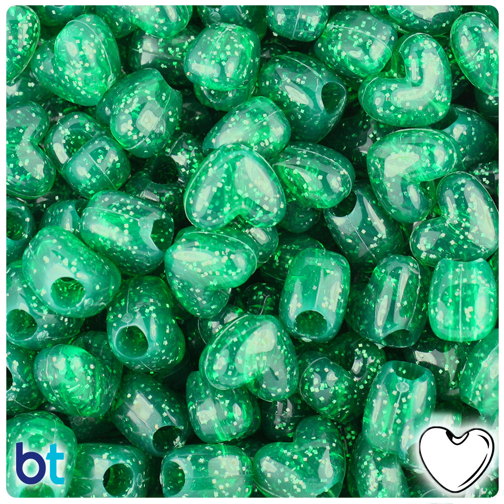 Emerald Sparkle 12mm Heart (VH) Pony Beads (250pcs)