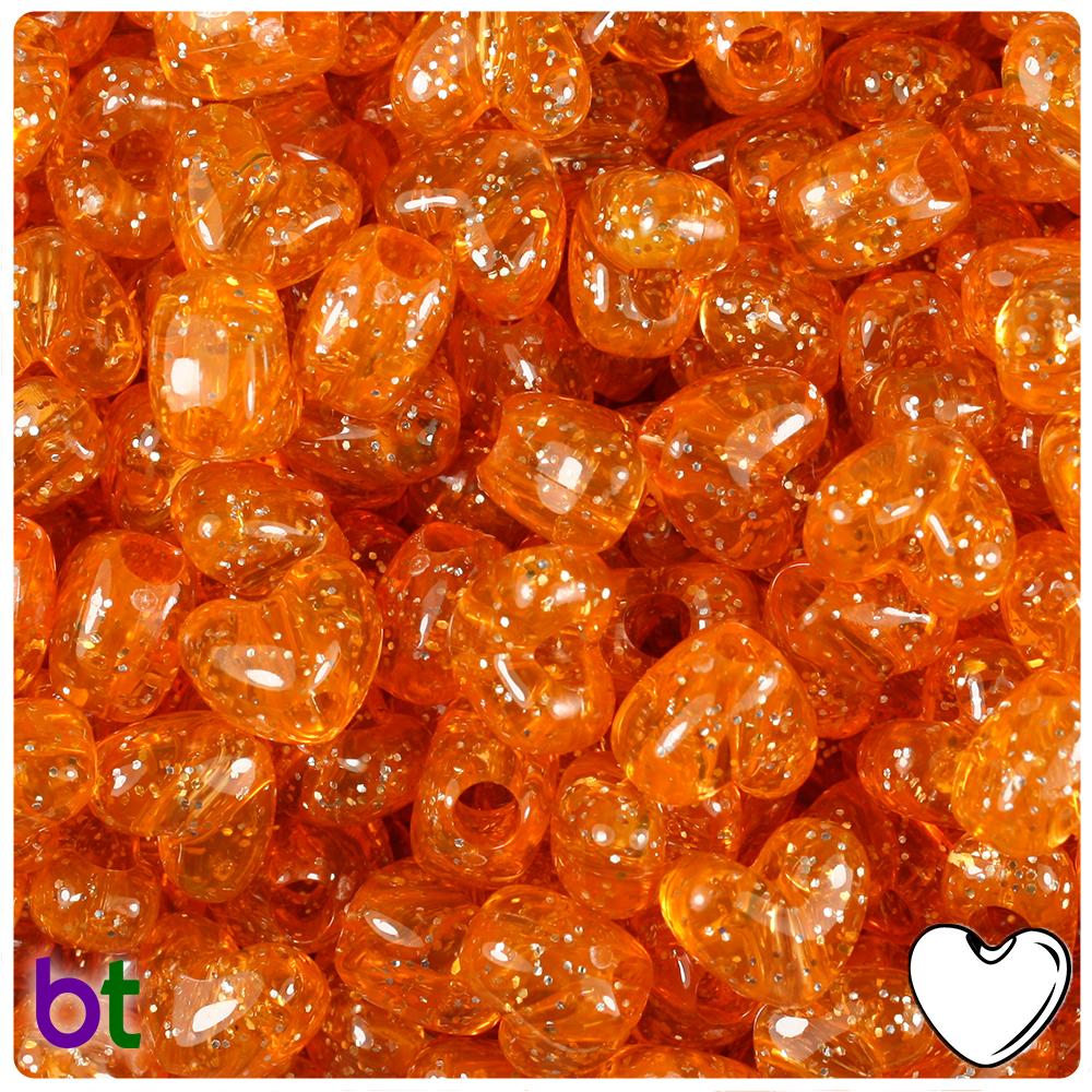 Orange Sparkle 12mm Heart (VH) Pony Beads (50pcs)