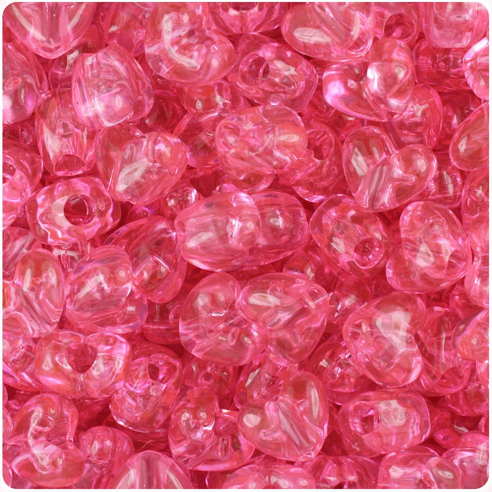 Pink Transparent 12mm Heart (VH) Pony Beads (50pcs)