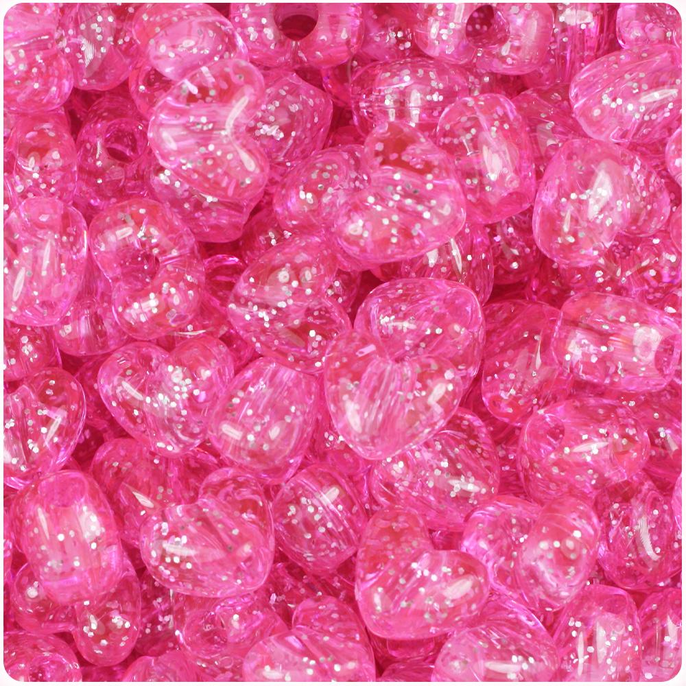 Pink Sparkle 12mm Heart (VH) Pony Beads (50pcs)