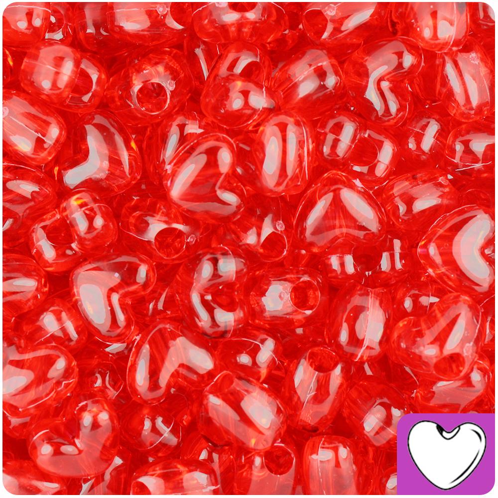 Ruby Transparent 12mm Heart (VH) Pony Beads (50pcs)