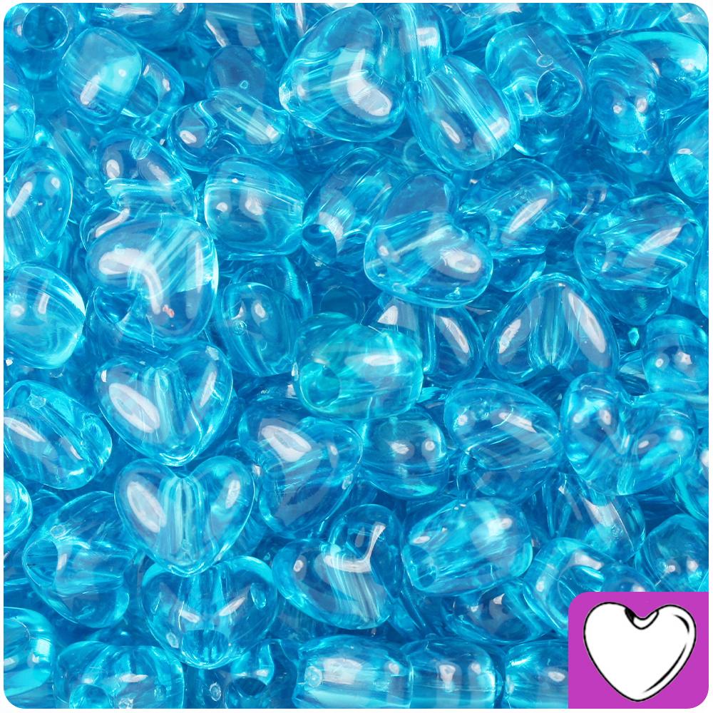 Turquoise Transparent 12mm Heart (VH) Pony Beads (50pcs)
