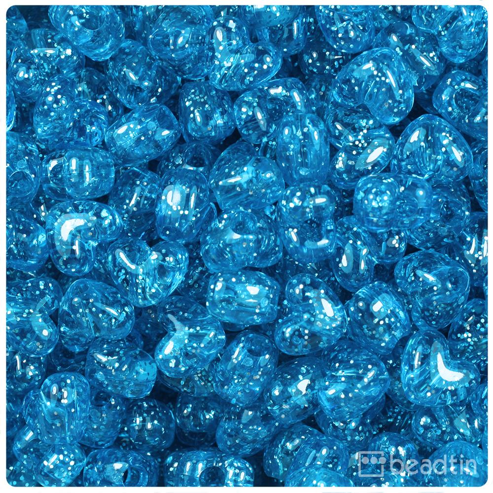 Turquoise Sparkle 12mm Heart (VH) Pony Beads (50pcs)