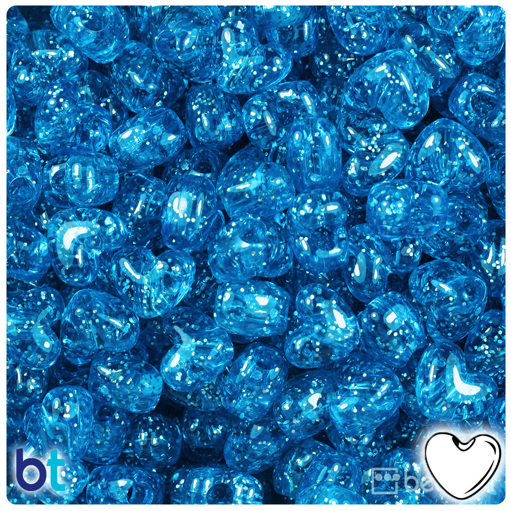 Turquoise Sparkle 12mm Heart (VH) Pony Beads (250pcs)