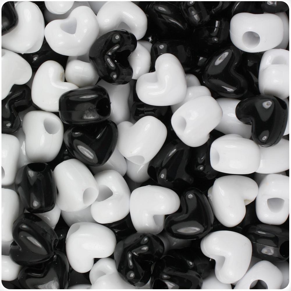Black & White Opaque 12mm Heart (VH) Pony Beads (50pcs)