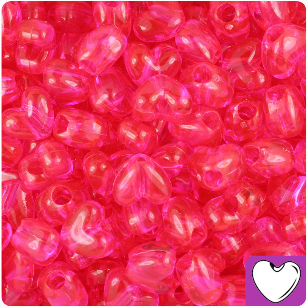 Hot Pink Transparent 12mm Heart (VH) Pony Beads (50pcs)