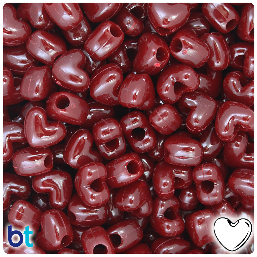 Cranberry Opaque 12mm Heart (VH) Pony Beads (250pcs)