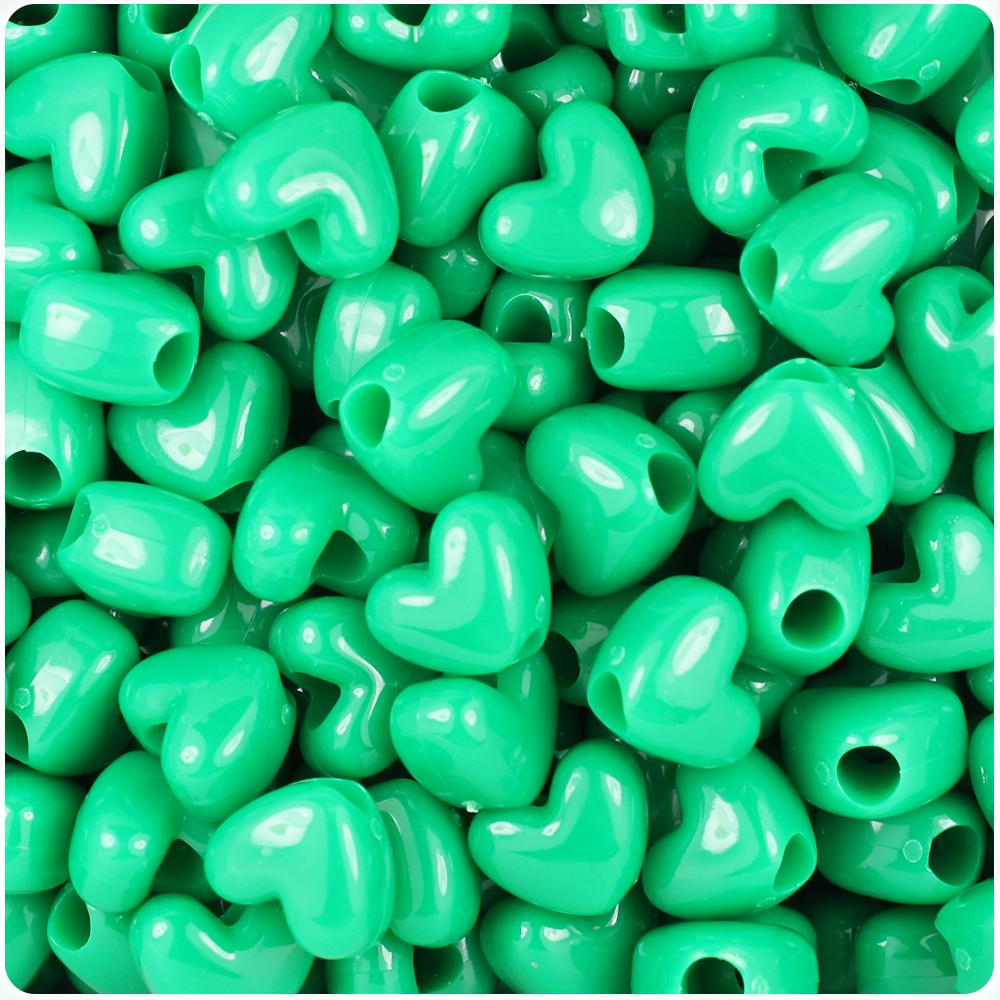 Green Opaque 12mm Heart (VH) Pony Beads (50pcs)
