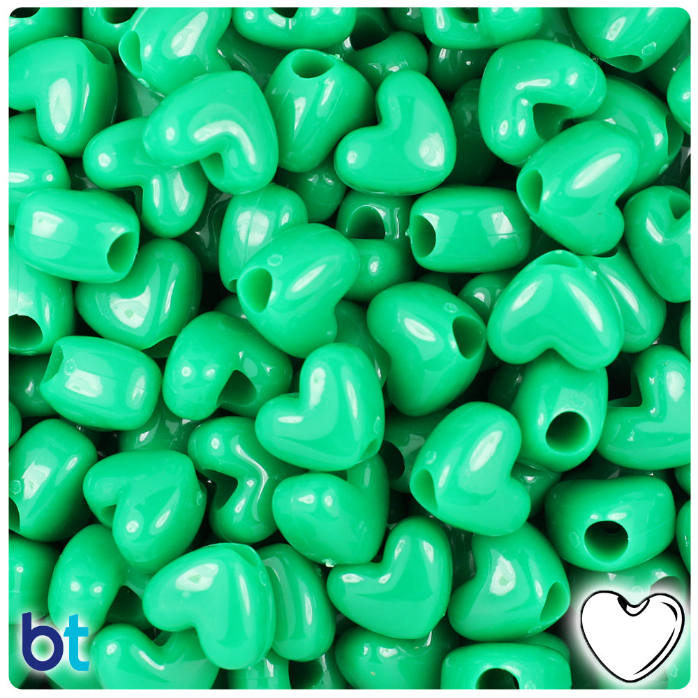 Green Opaque 12mm Heart (VH) Pony Beads (250pcs)