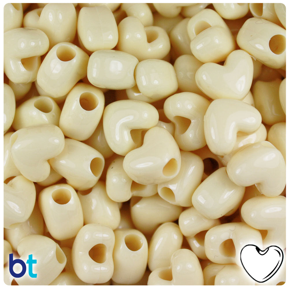 Ivory Opaque 12mm Heart (VH) Pony Beads (250pcs)