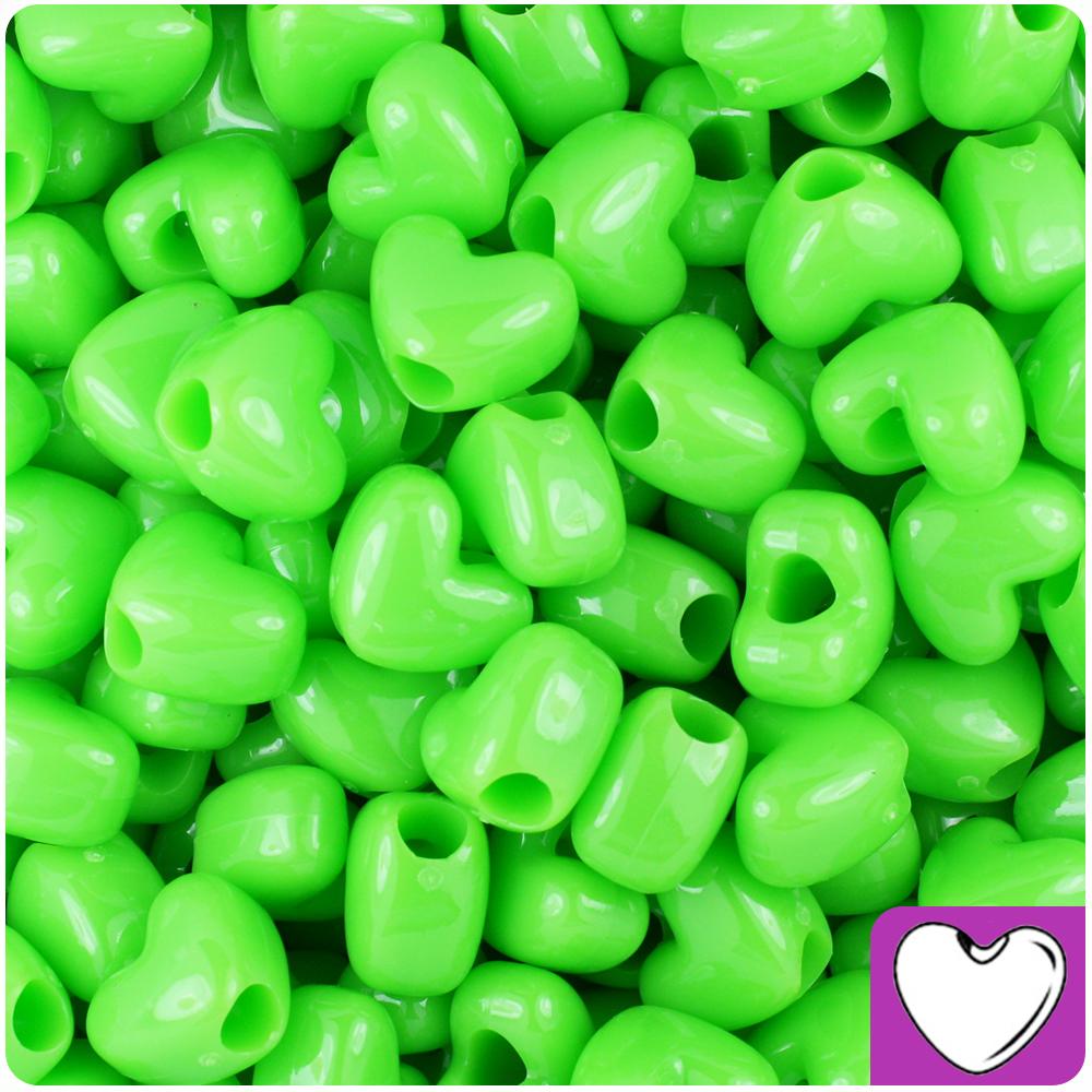 Lime Opaque 12mm Heart (VH) Pony Beads (50pcs)