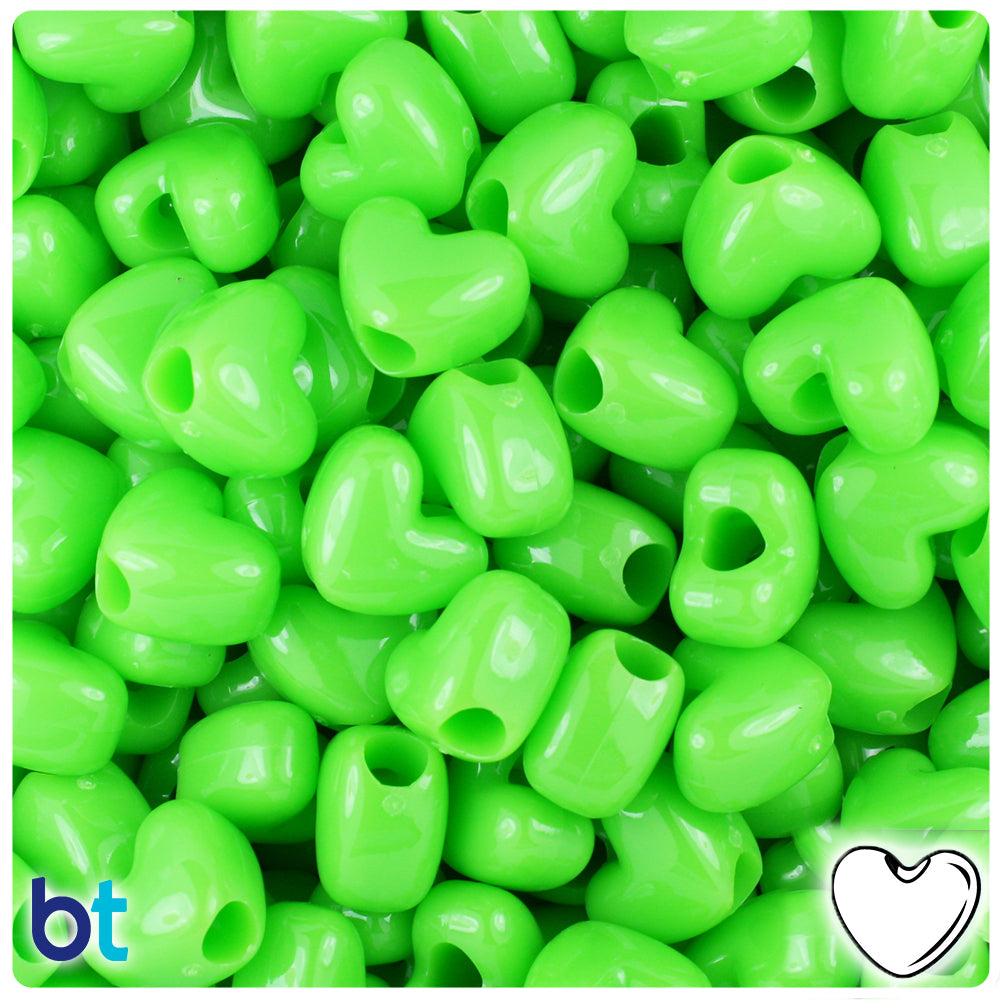 Lime Opaque 12mm Heart (VH) Pony Beads (250pcs)
