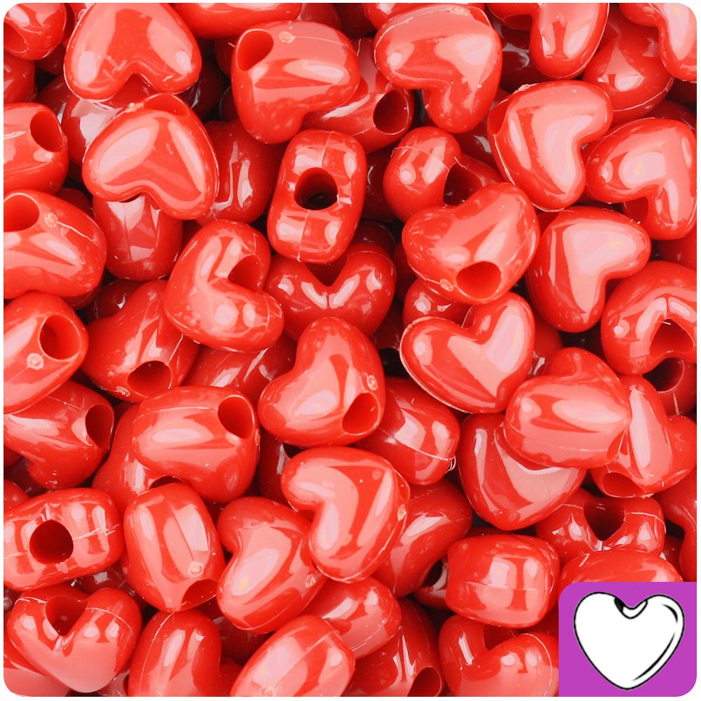 Red Opaque 12mm Heart (VH) Pony Beads (50pcs)