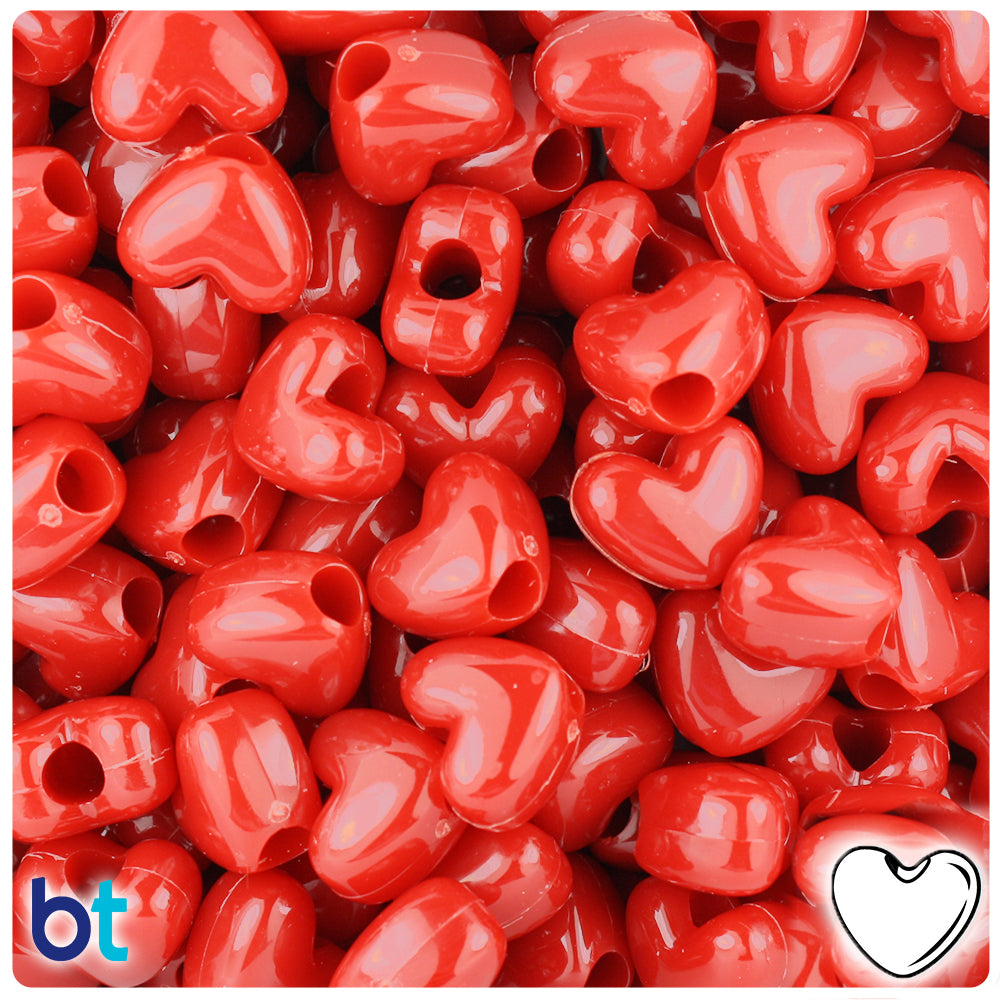 Red Opaque 12mm Heart (VH) Pony Beads (250pcs)
