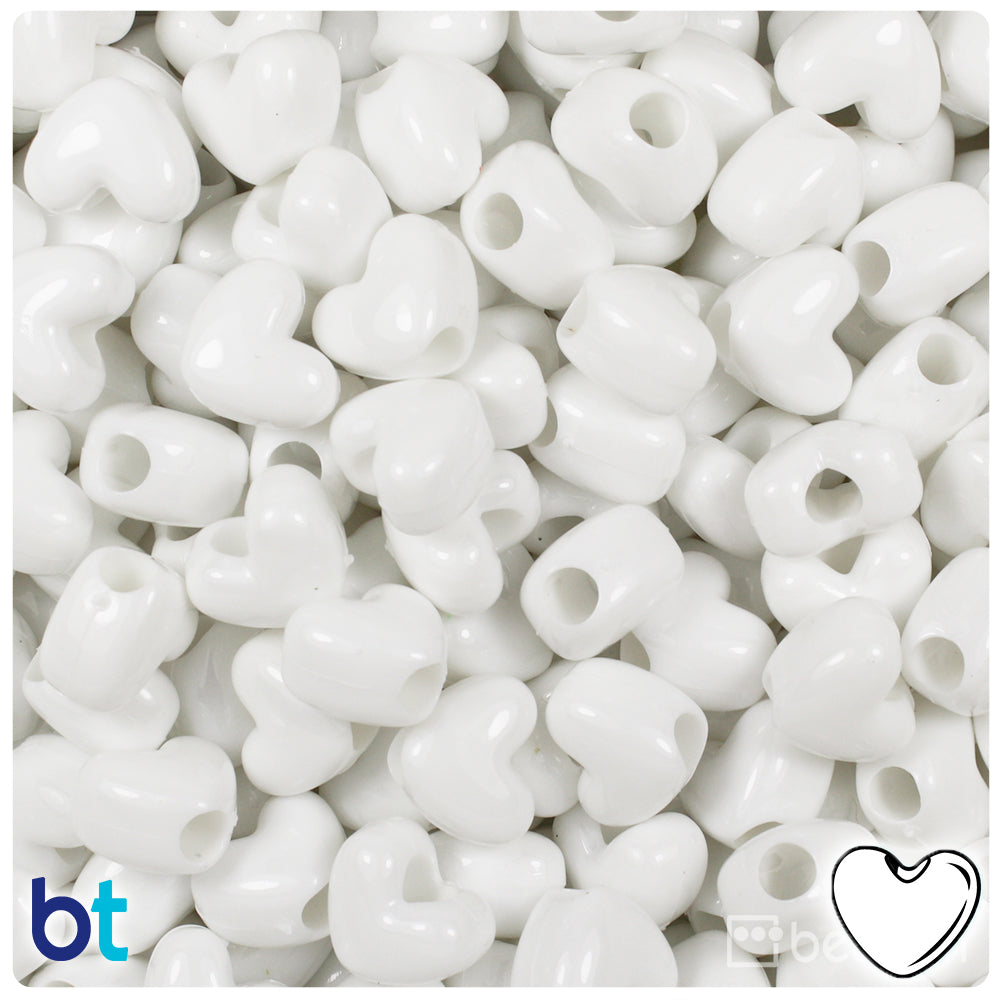 Bright White Opaque 12mm Heart (VH) Pony Beads (250pcs)