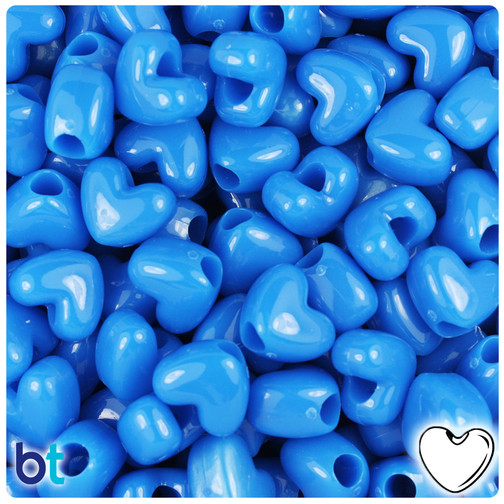 True Blue Neon Bright 12mm Heart (VH) Pony Beads (250pcs)